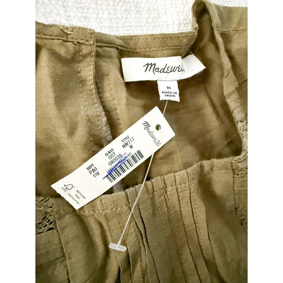 Madewell | NWT  Lace-Insert Pintucked Long-Sleeve Top Faded Ivy | Sz M - Picture 7 of 12